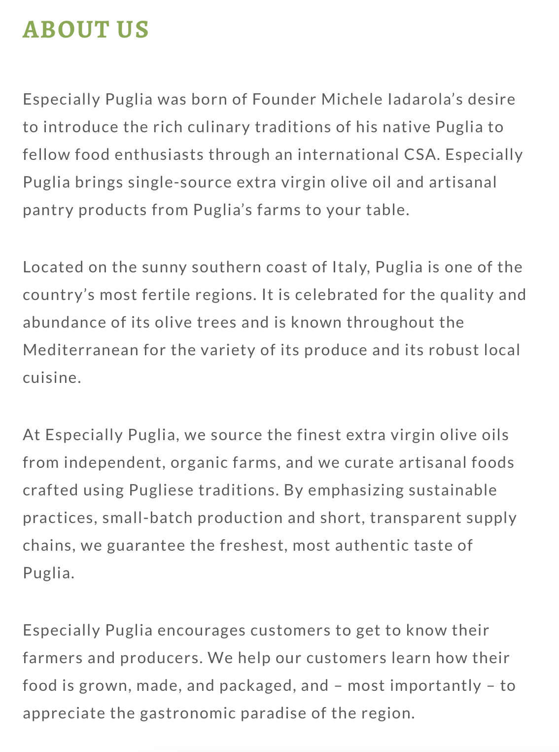 Especially Puglia Website Copy